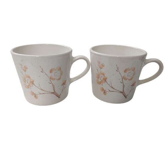 Vintage Corning Corelle Usa Cherry Blossom Set Of 2 Coffee Tea Cups Mugs 3" X 4" - Picture 1 of 3
